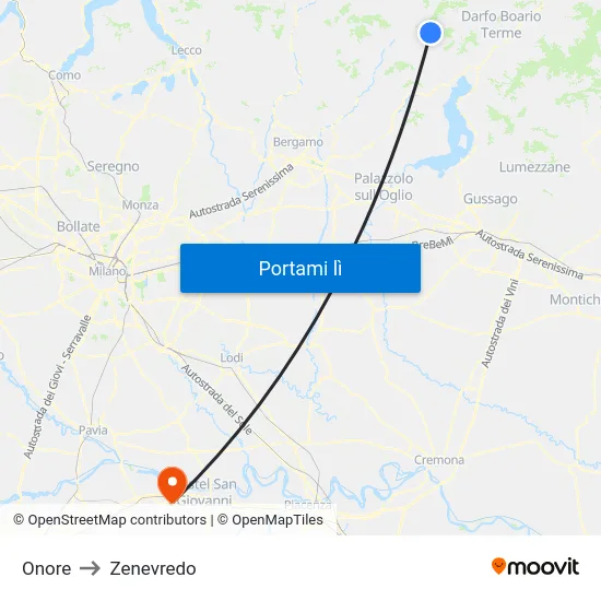 Onore to Zenevredo map
