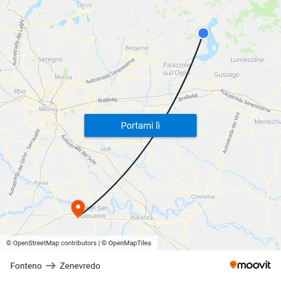 Fonteno to Zenevredo map