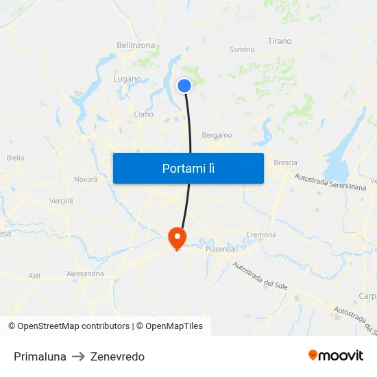 Primaluna to Zenevredo map