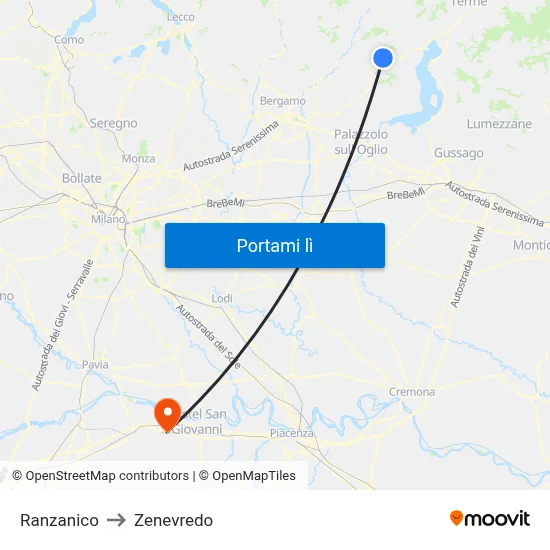 Ranzanico to Zenevredo map