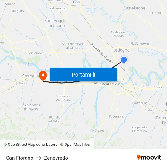 San Fiorano to Zenevredo map