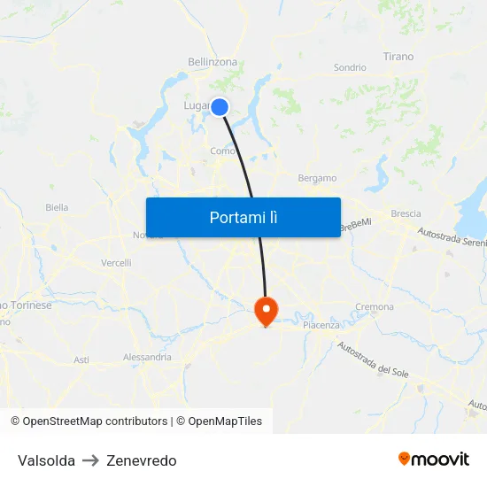 Valsolda to Zenevredo map