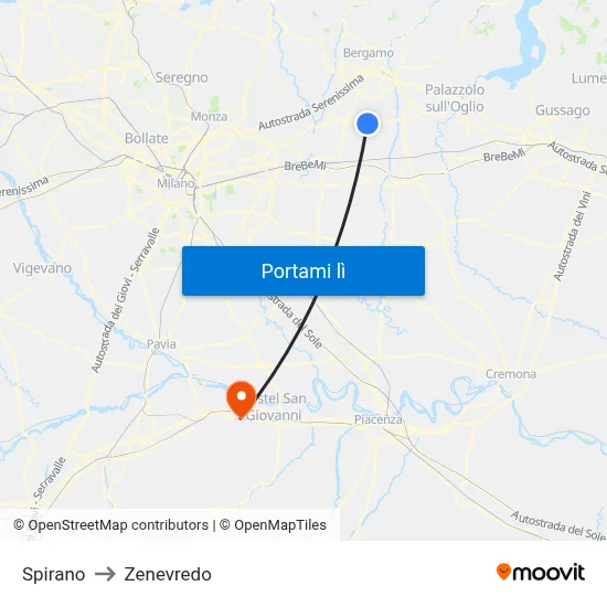 Spirano to Zenevredo map