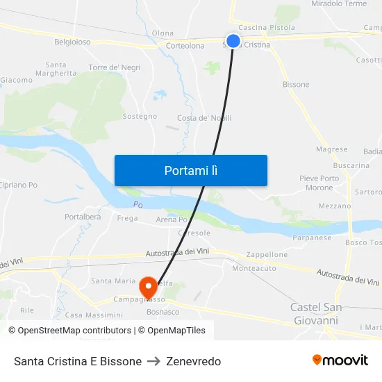 Santa Cristina E Bissone to Zenevredo map