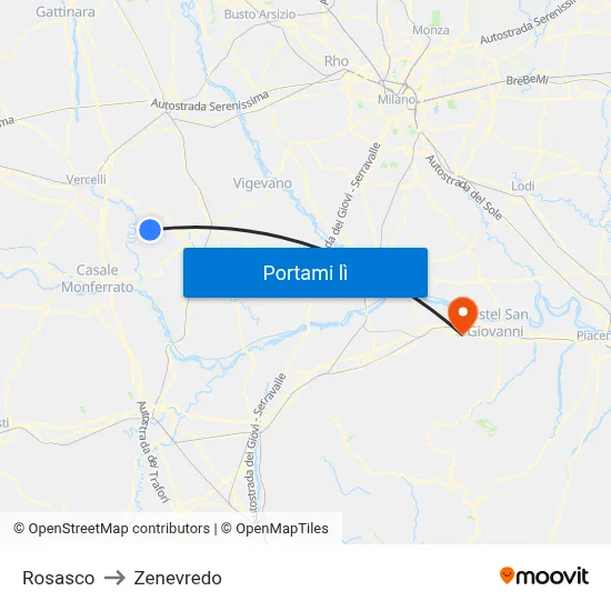 Rosasco to Zenevredo map