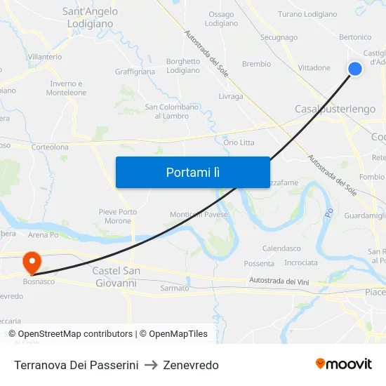 Terranova Dei Passerini to Zenevredo map