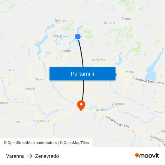 Varenna to Zenevredo map
