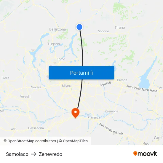 Samolaco to Zenevredo map