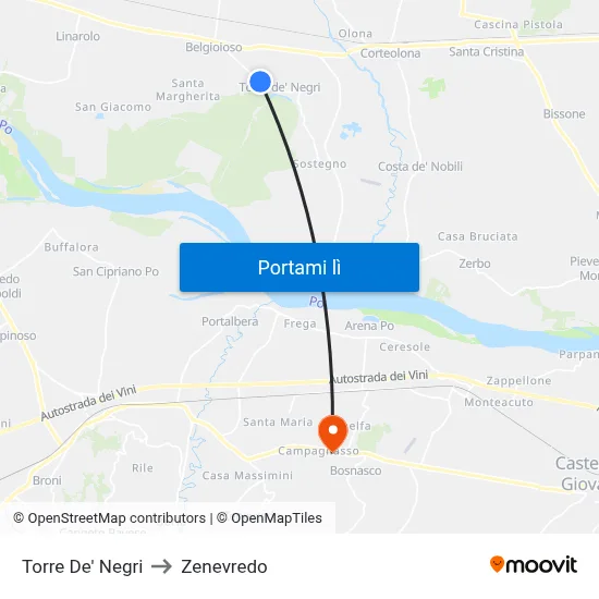Torre De' Negri to Zenevredo map