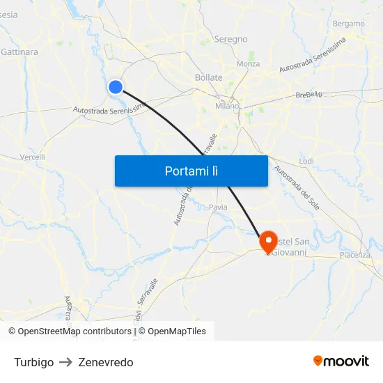 Turbigo to Zenevredo map