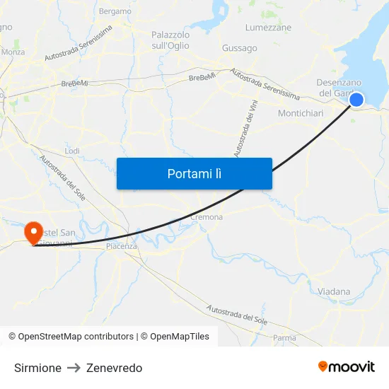 Sirmione to Zenevredo map