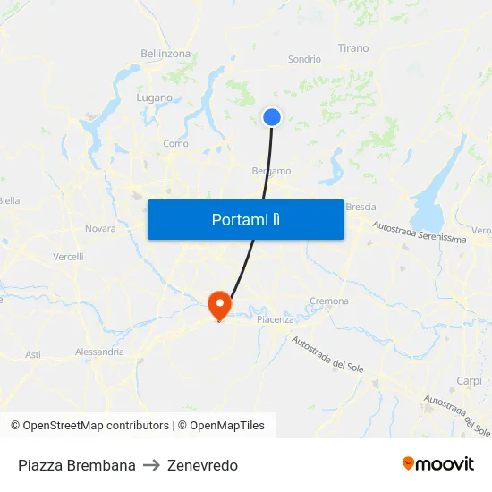 Piazza Brembana to Zenevredo map