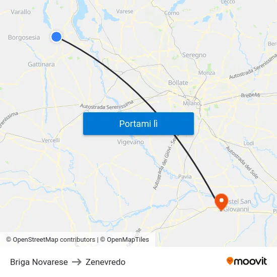 Briga Novarese to Zenevredo map
