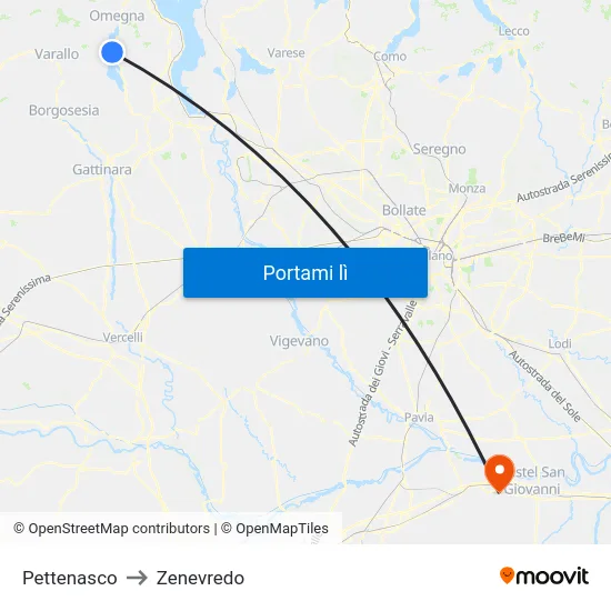 Pettenasco to Zenevredo map
