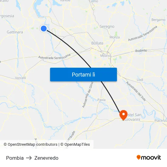 Pombia to Zenevredo map