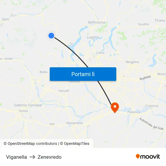 Viganella to Zenevredo map