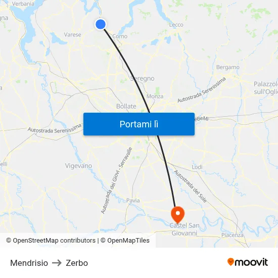 Mendrisio to Zerbo map