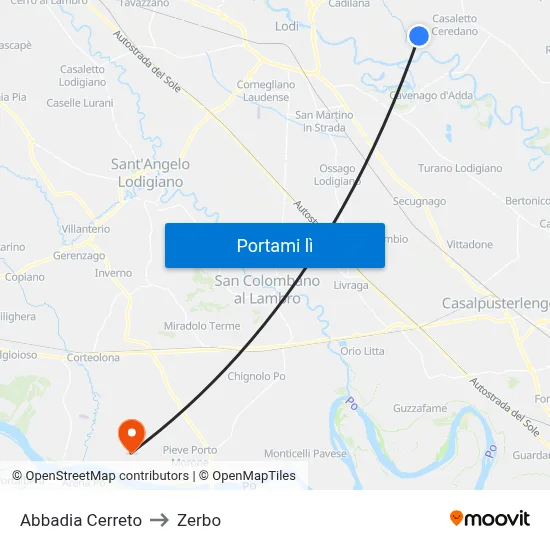 Abbadia Cerreto to Zerbo map