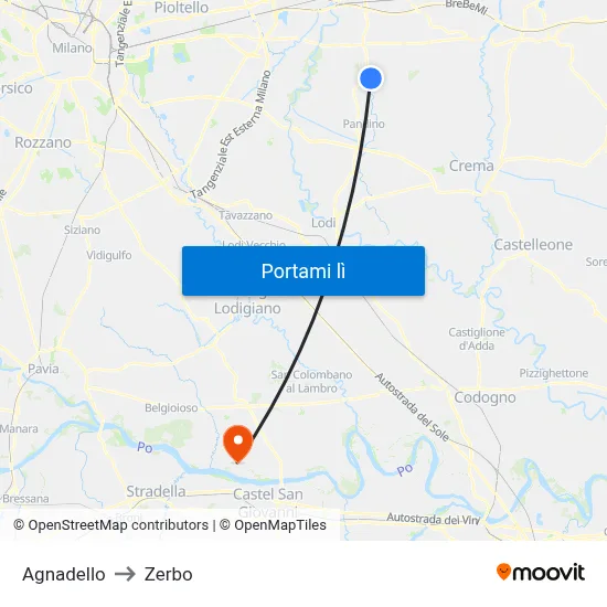 Agnadello to Zerbo map