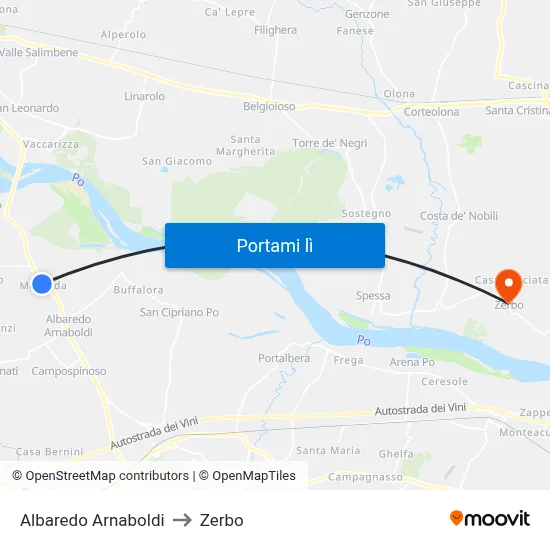 Albaredo Arnaboldi to Zerbo map