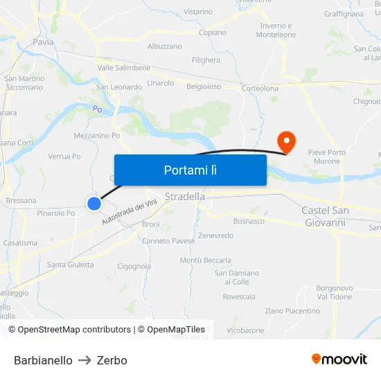 Barbianello to Zerbo map