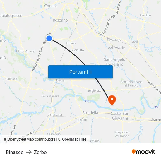 Binasco to Zerbo map