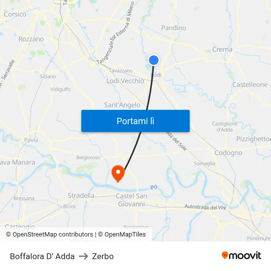 Boffalora D' Adda to Zerbo map