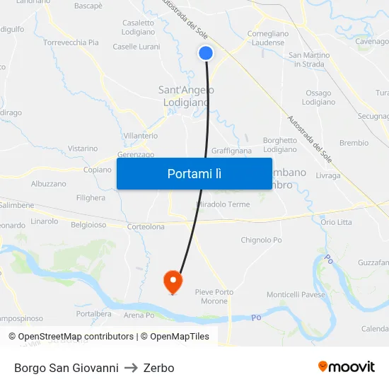 Borgo San Giovanni to Zerbo map