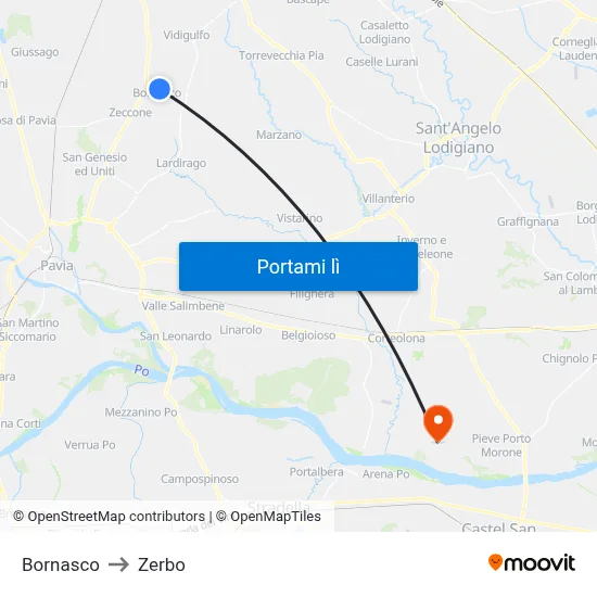 Bornasco to Zerbo map
