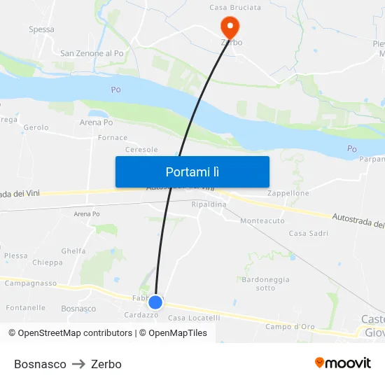 Bosnasco to Zerbo map