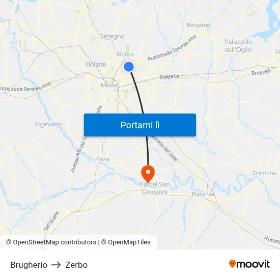 Brugherio to Zerbo map