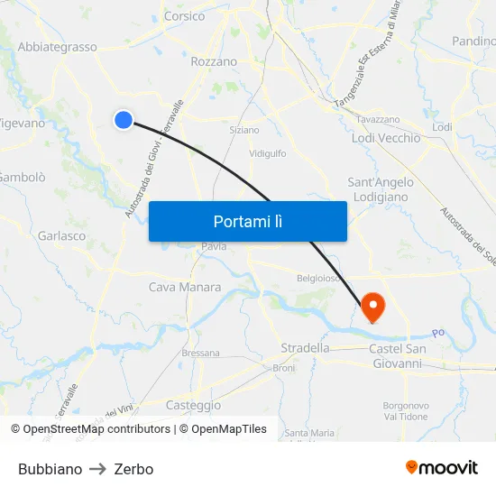 Bubbiano to Zerbo map