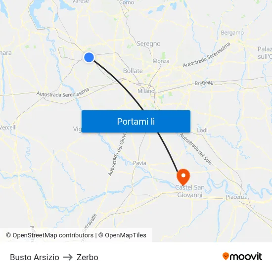 Busto Arsizio to Zerbo map