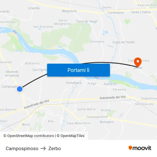 Campospinoso to Zerbo map