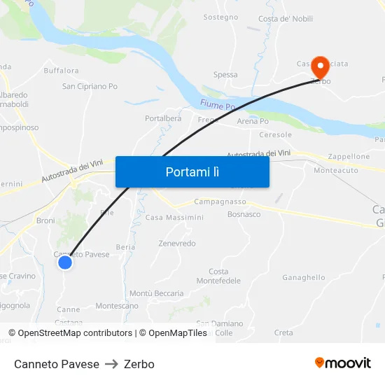 Canneto Pavese to Zerbo map