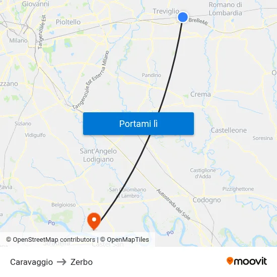 Caravaggio to Zerbo map