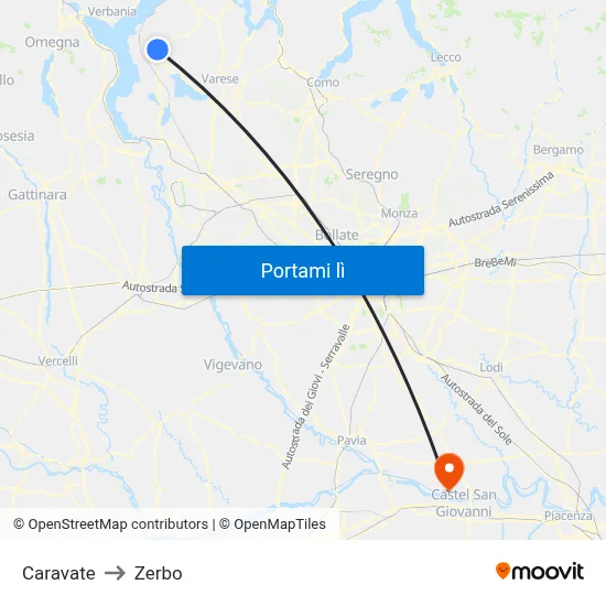 Caravate to Zerbo map