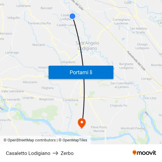 Casaletto Lodigiano to Zerbo map