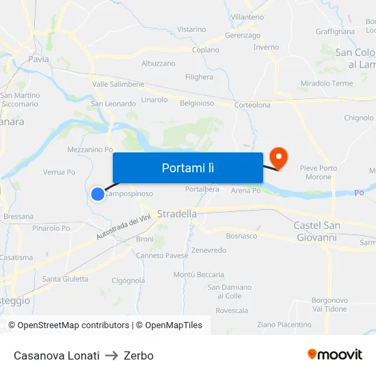 Casanova Lonati to Zerbo map