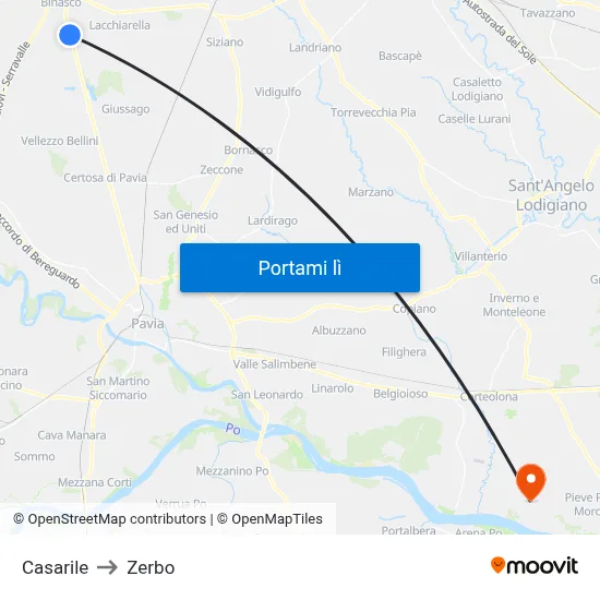 Casarile to Zerbo map