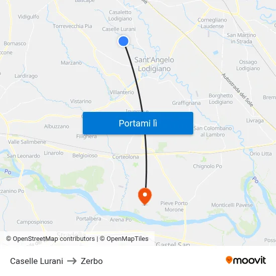 Caselle Lurani to Zerbo map