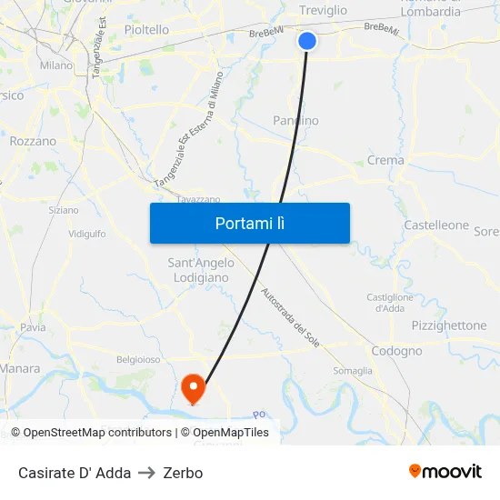 Casirate D' Adda to Zerbo map