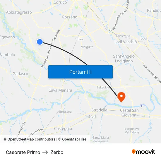 Casorate Primo to Zerbo map