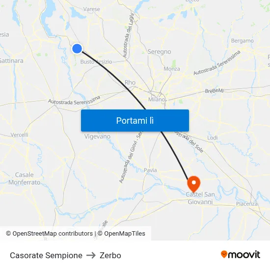 Casorate Sempione to Zerbo map