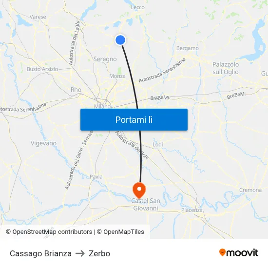 Cassago Brianza to Zerbo map