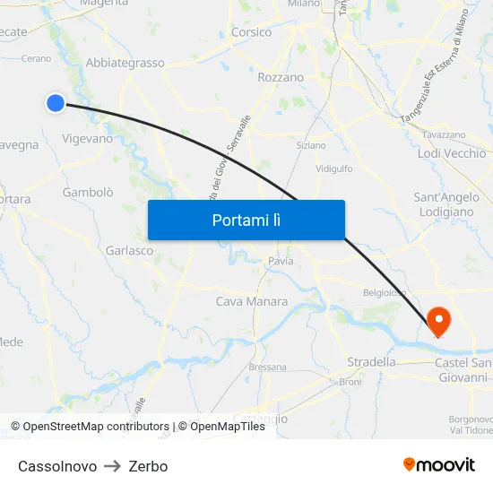Cassolnovo to Zerbo map