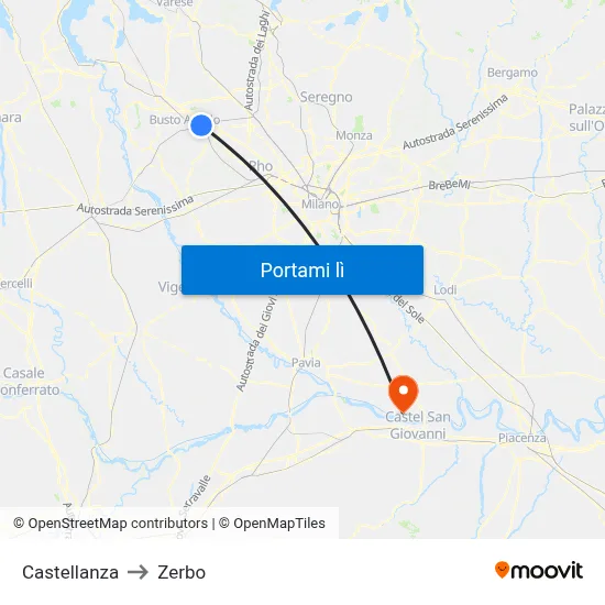 Castellanza to Zerbo map