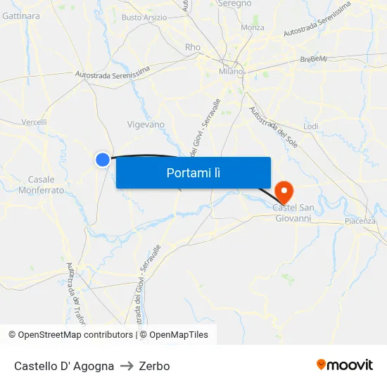Castello D' Agogna to Zerbo map