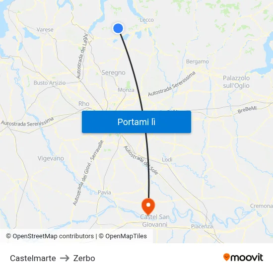 Castelmarte to Zerbo map