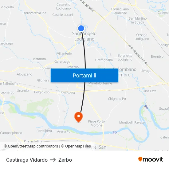Castiraga Vidardo to Zerbo map